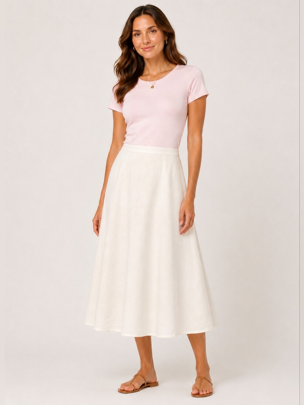 Talbots Irish Linen Ivory Cream Midi Skirt Women's 2 Lined Minimalist A-Line